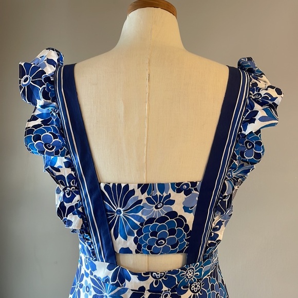 NWOT TAHARI ASL ruffle straps fit flare dress peek a boo back cotton stretch 6 - Picture 6 of 15